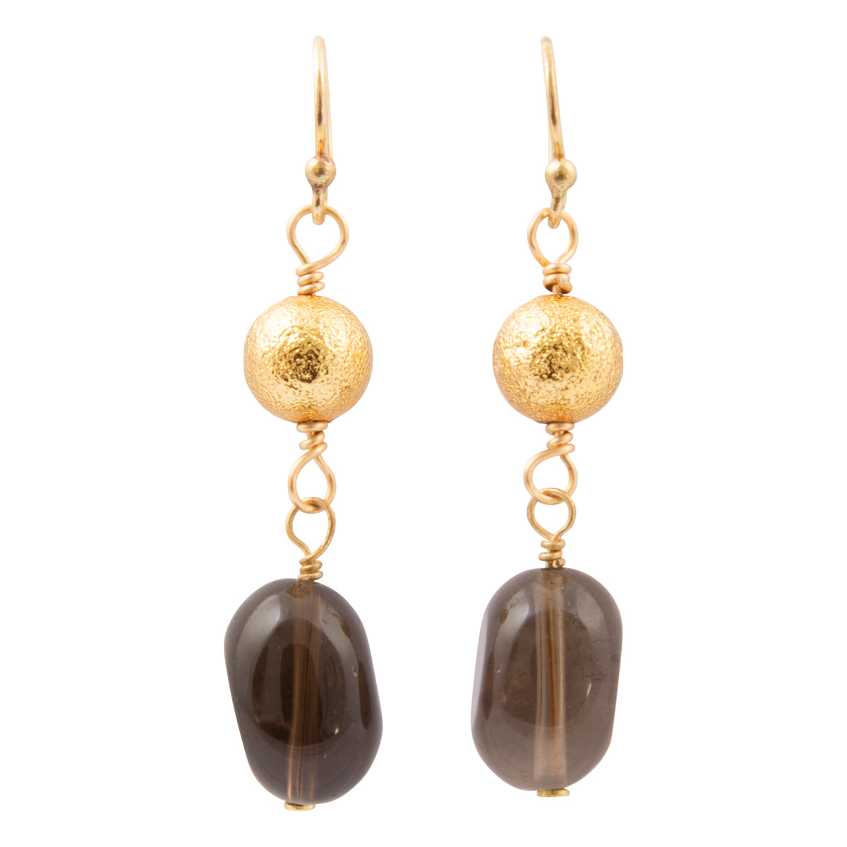 Shadow Luxe Brown Smoky Quartz Golden Drop Earrings