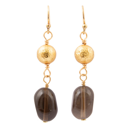 Shadow Luxe Brown Smoky Quartz Golden Drop Earrings