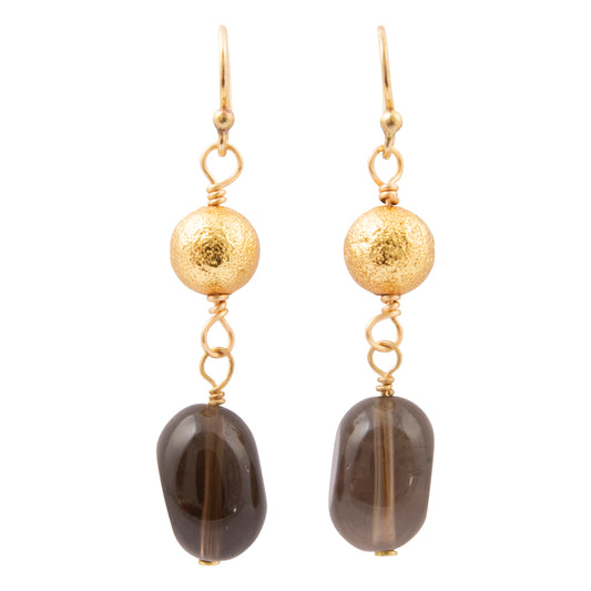 Shadow Luxe Brown Smoky Quartz Golden Drop Earrings