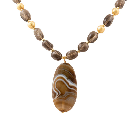 Shadow Luxe Brown Smoky Quartz Golden Pendant Necklace