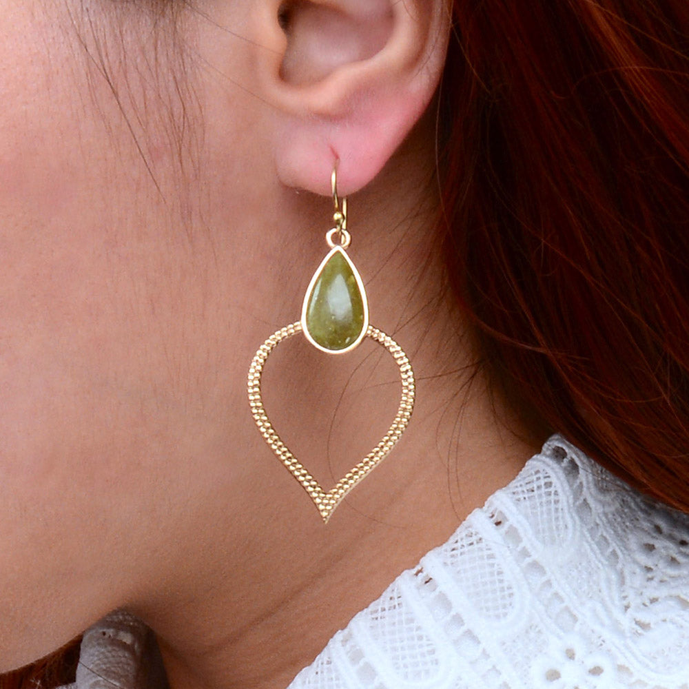 Green Jasper Bedouin Golden Drop Earrings