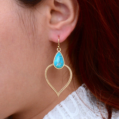 Blue Turquoise Bedouin Golden Drop Earrings