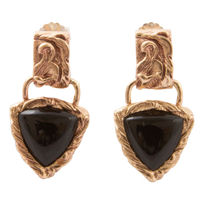 Midnight Luxe Black Onyx Golden Post Drop Earrings - front view