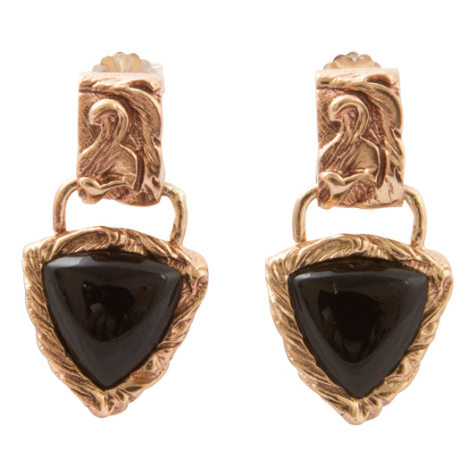 Midnight Luxe Black Onyx Golden Post Drop Earrings - front view