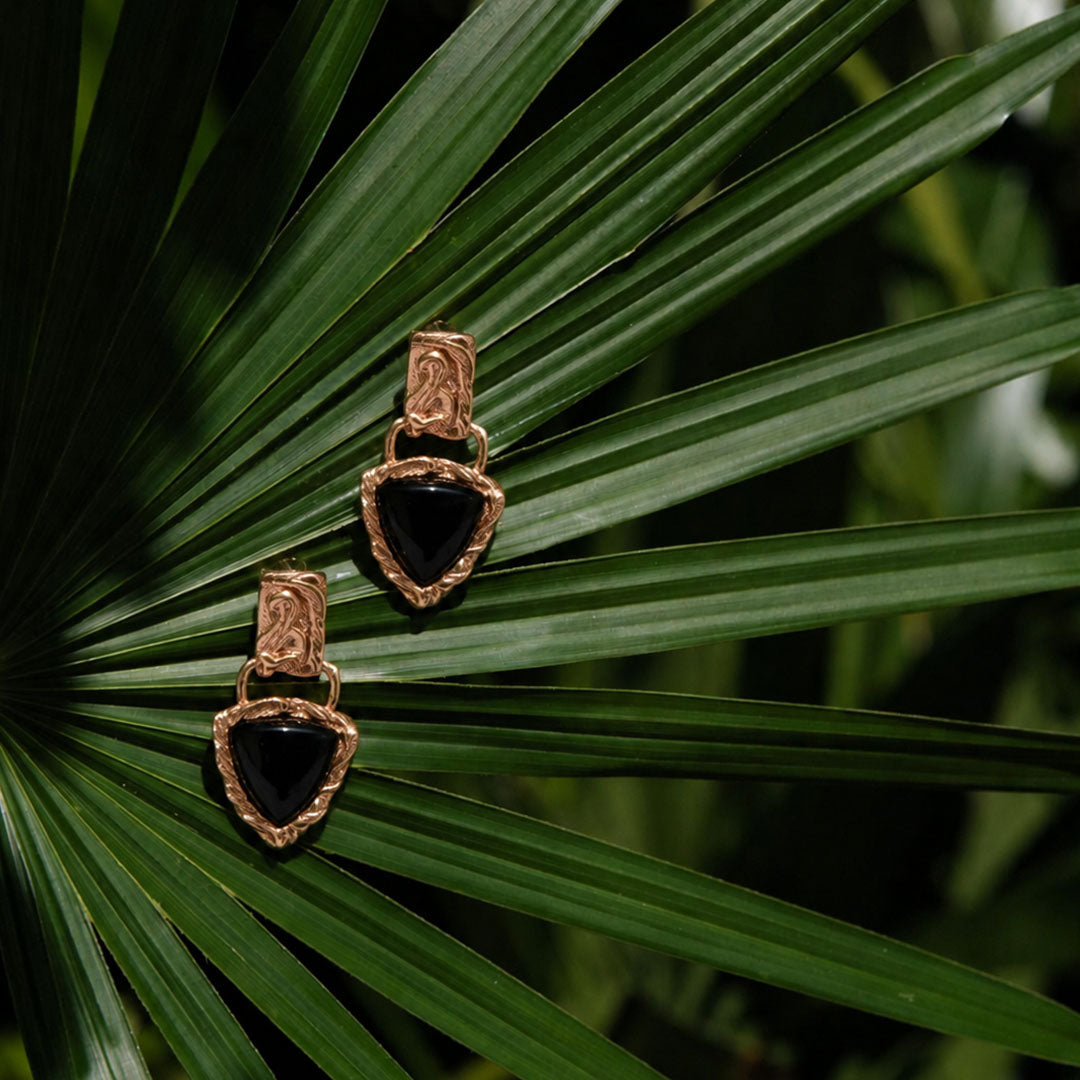 Midnight Luxe Black Onyx Golden Post Drop Earrings - lifestyle view
