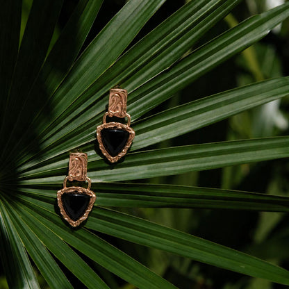 Midnight Luxe Black Onyx Golden Post Drop Earrings - lifestyle view