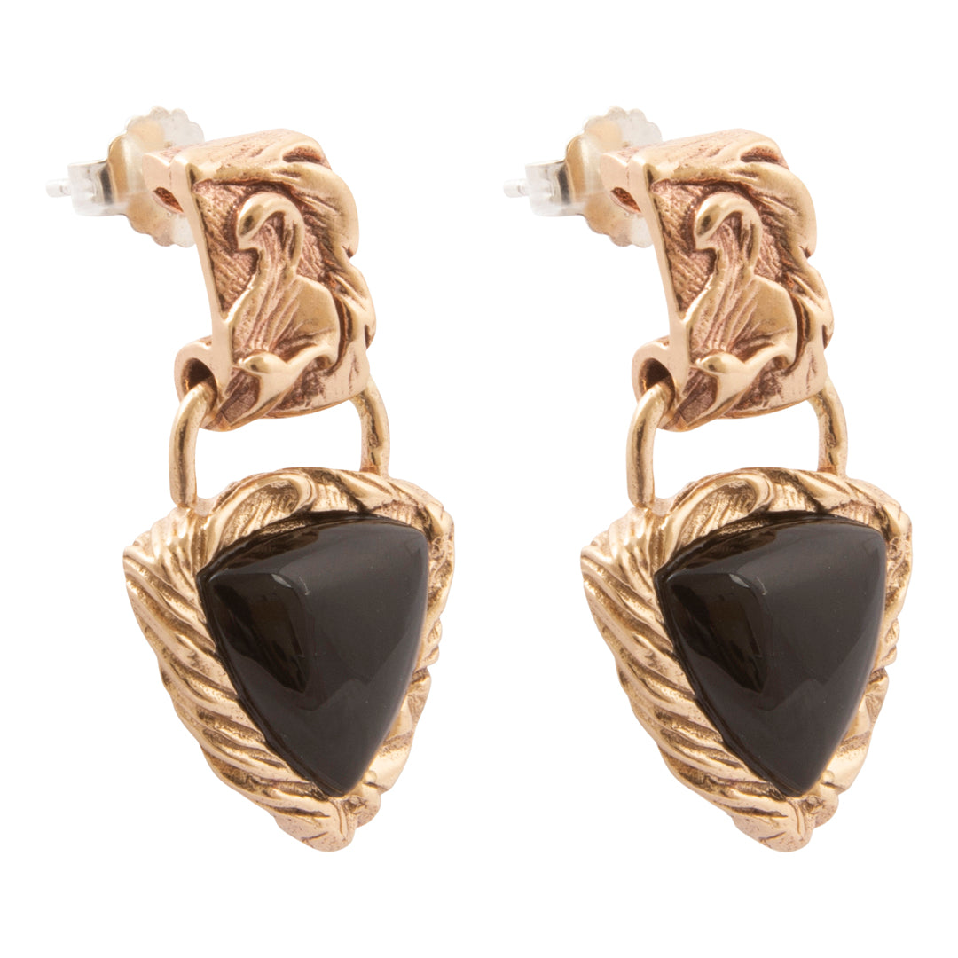 Midnight Luxe Black Onyx Golden Post Drop Earrings - side view