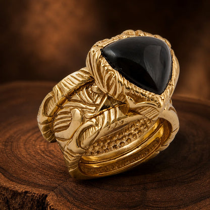 Midnight Luxe Black Onyx Golden Ring Set