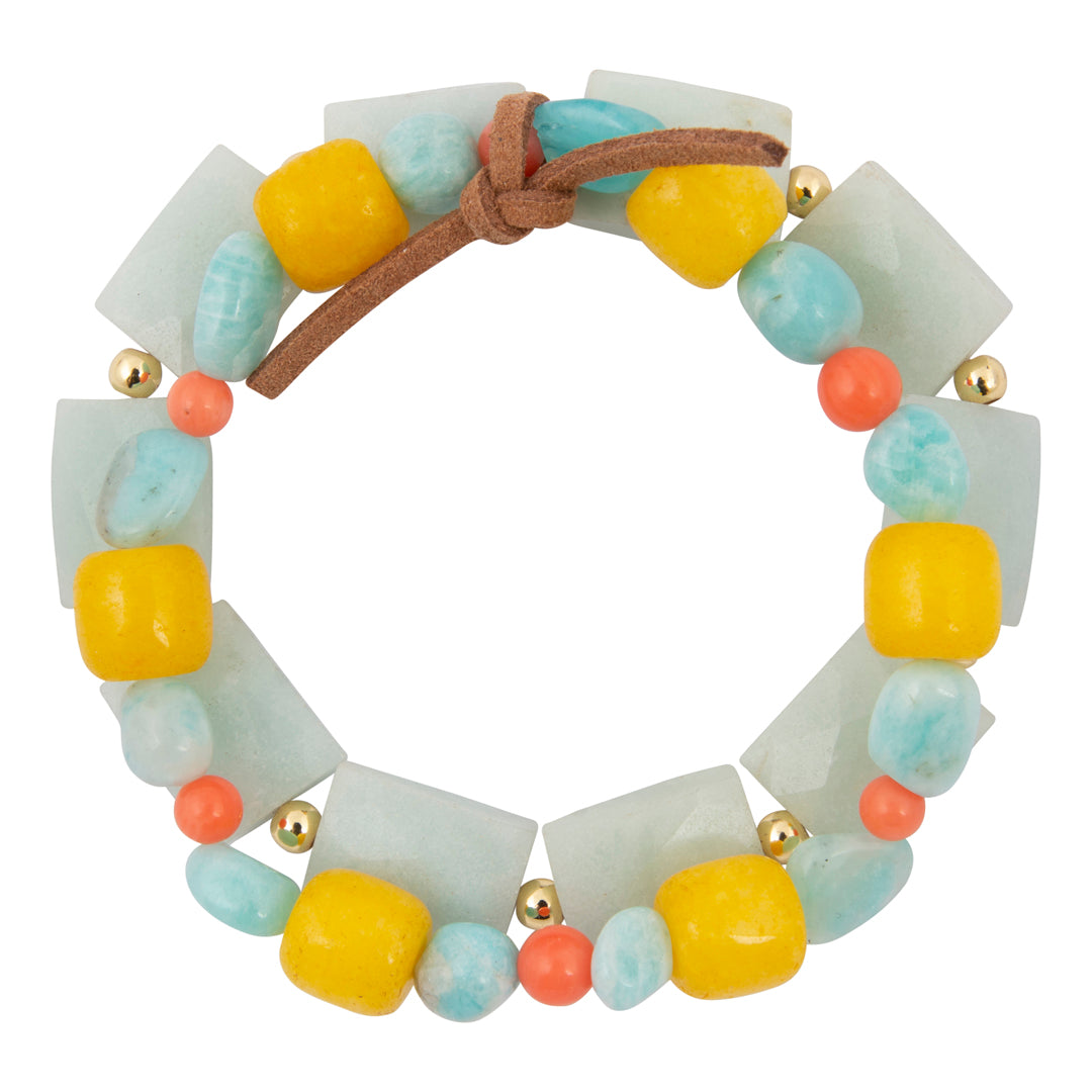 Colorful beaded bracelet with a white background