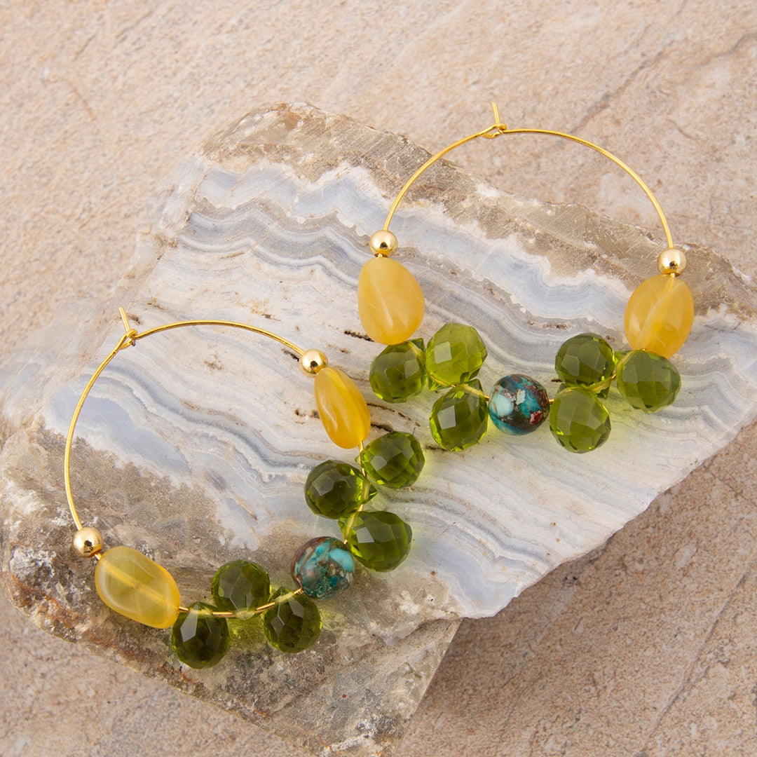 Journey Green Peridot Golden Hoop Earrings