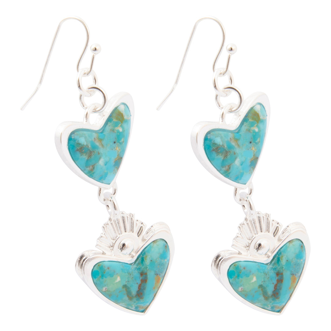 Blue Turquoise and Silver Heart Dangle Earrings