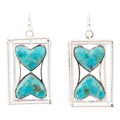 Blue Turquoise and Silver Caged Heart Dangle Earrings