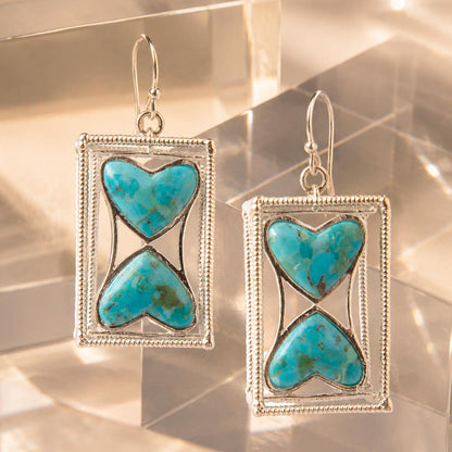 Blue Turquoise and Silver Caged Heart Dangle Earrings