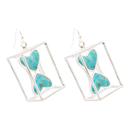 Blue Turquoise and Silver Caged Heart Dangle Earrings