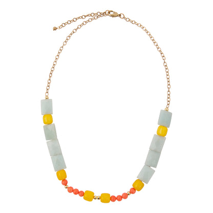 Necklace with colorful beads on a white background