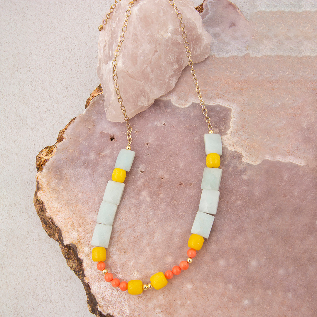 Sunrise Meadows Blue Amazonite Golden Strand Necklace