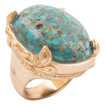Oval Blue Turquoise Golden Statement Ring