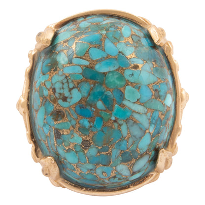 Oval Blue Turquoise Golden Statement Ring