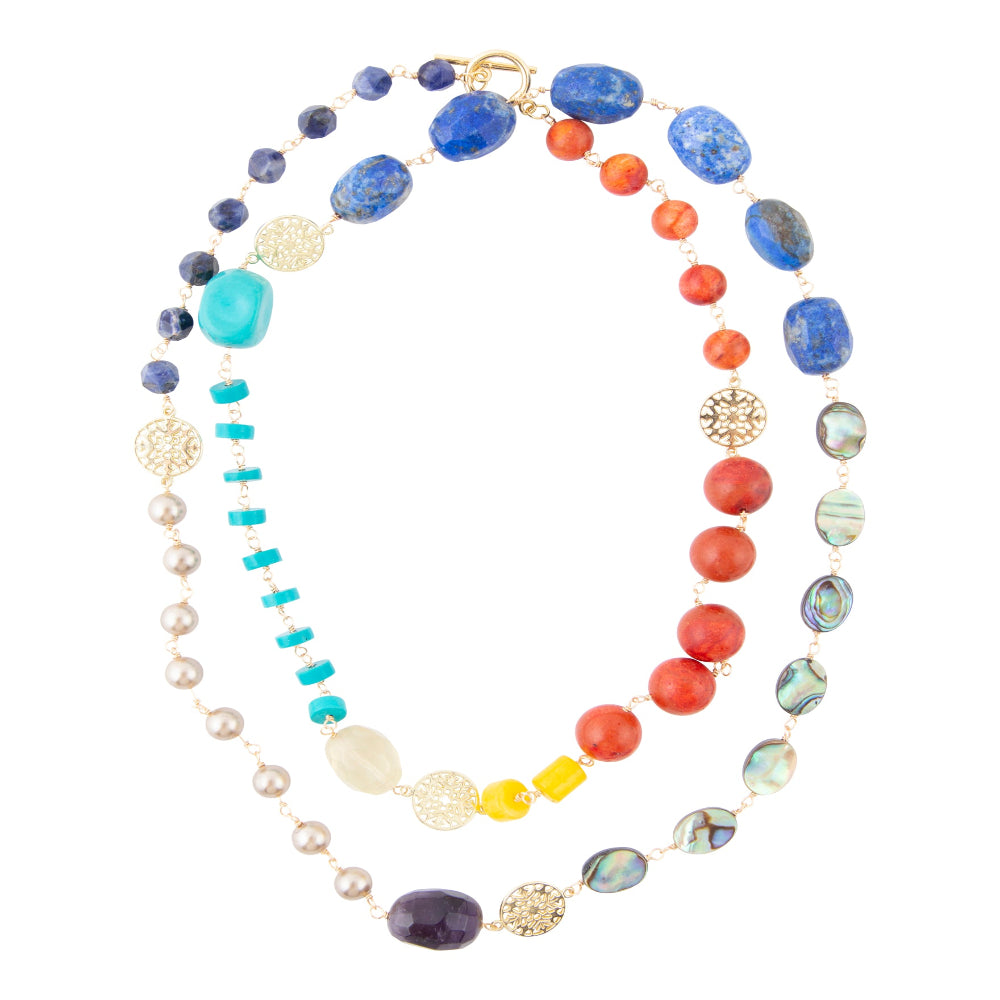 Kaleidoscope Multi-Stone Blue Lapis Long Necklace