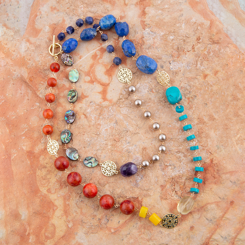 Kaleidoscope Multi-Stone Blue Lapis Long Necklace