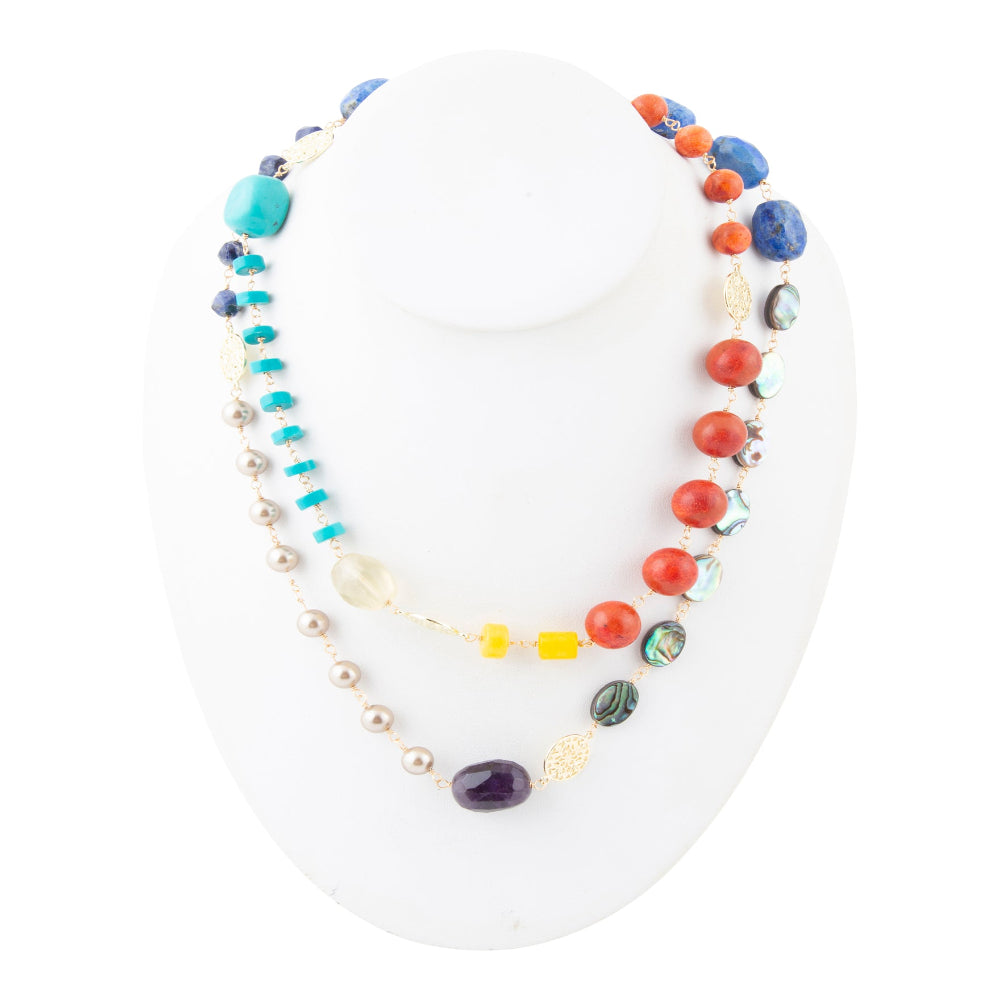 Kaleidoscope Multi-Stone Blue Lapis Long Necklace