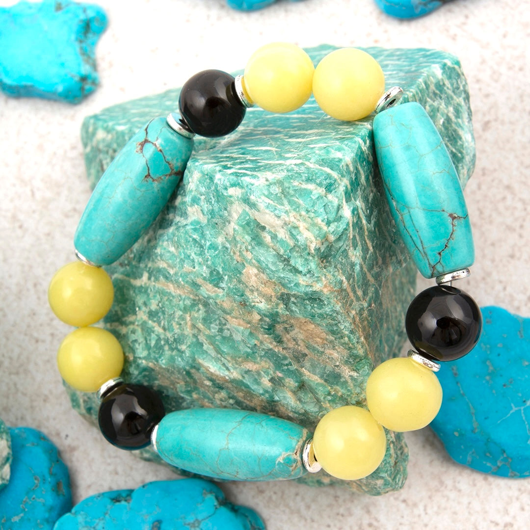 Coastal Grove Blue Turquoise and Blue Jasper Golden Bracelet