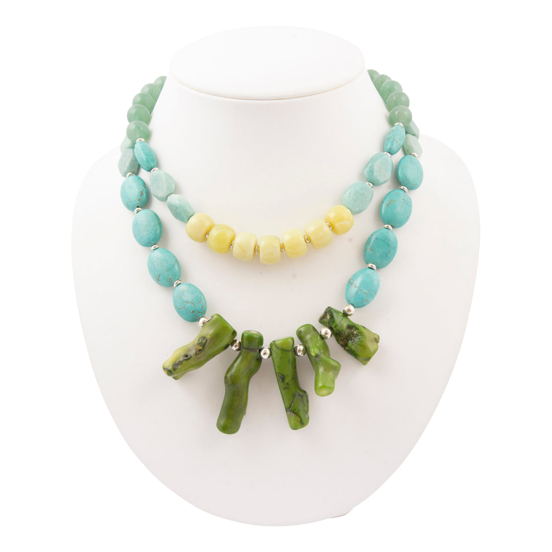 Coastal Grove Green Coral Golden Statement Necklace