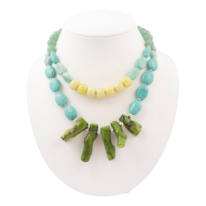 Coastal Grove Green Coral Golden Statement Necklace