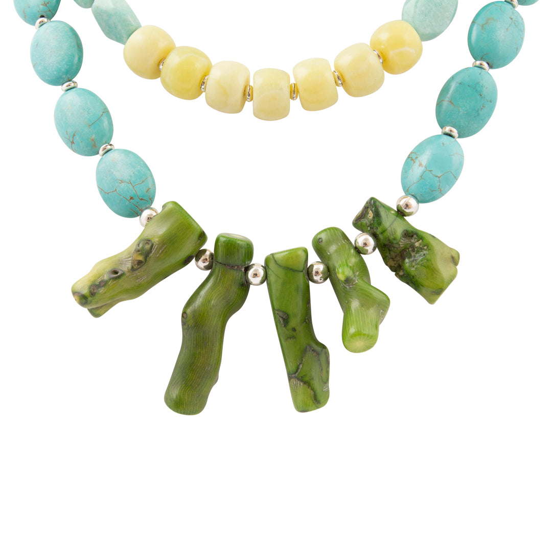 Coastal Grove Green Coral Golden Statement Necklace