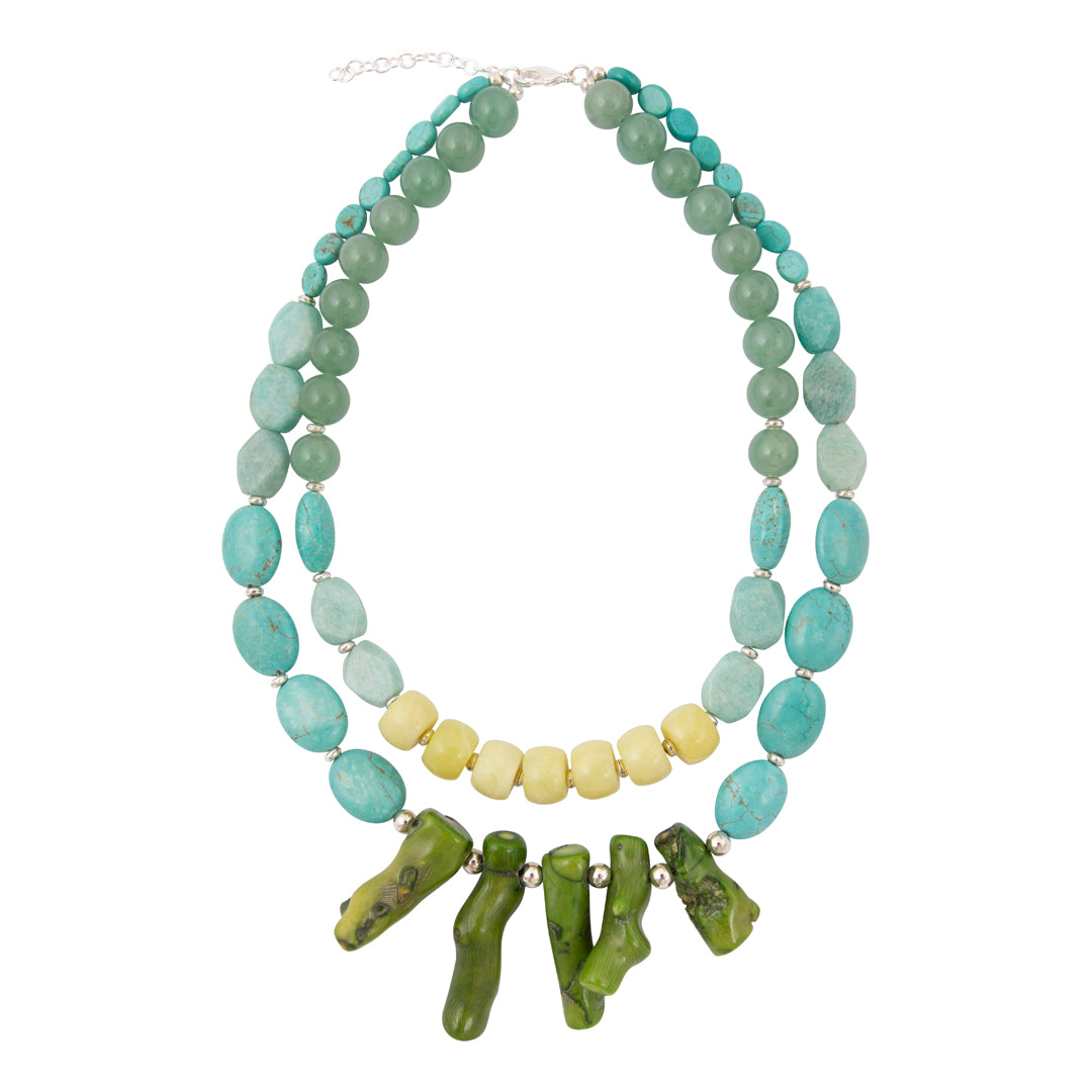 Coastal Grove Green Coral Golden Statement Necklace