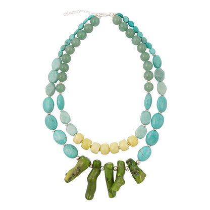 Coastal Grove Green Coral Golden Statement Necklace