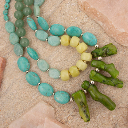 Coastal Grove Green Coral Golden Statement Necklace