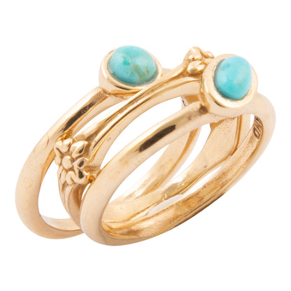 Floral Blue Turquoise Golden Stacking Ring Set