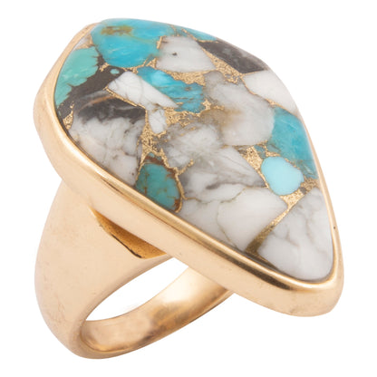Earthbound Luxe Black Onyx and Blue Turquoise Golden Matrix Statement Ring
