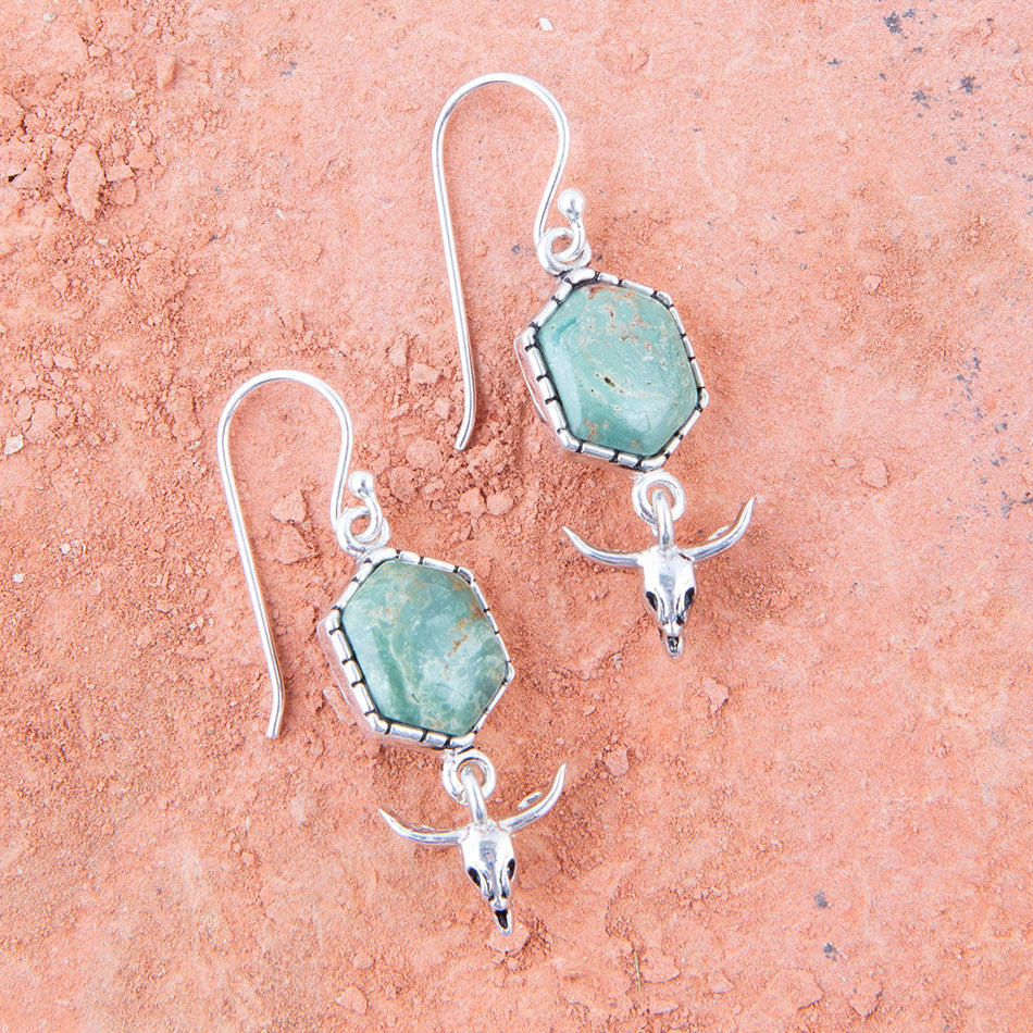 Longhorn Green Turquoise Sterling Silver Drop Earrings