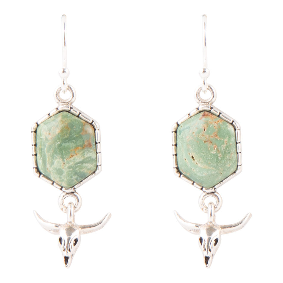 Longhorn Green Turquoise Sterling Silver Drop Earrings