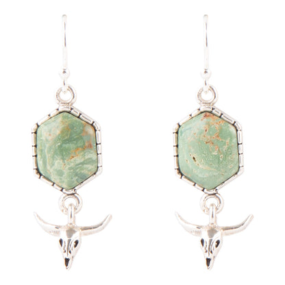 Longhorn Green Turquoise Sterling Silver Drop Earrings