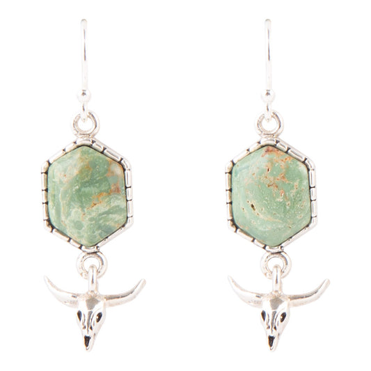 Longhorn Green Turquoise Sterling Silver Drop Earrings