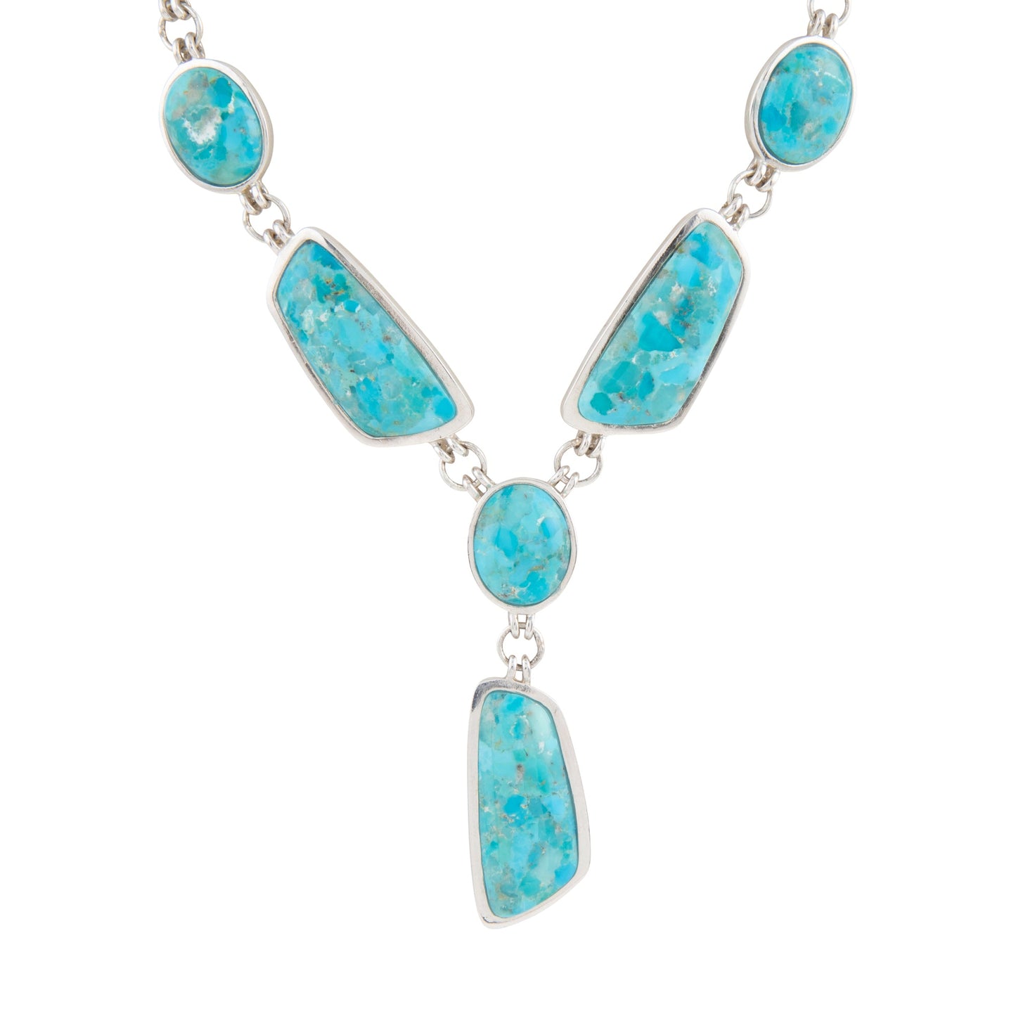 Necklace with turquoise stones on a white background