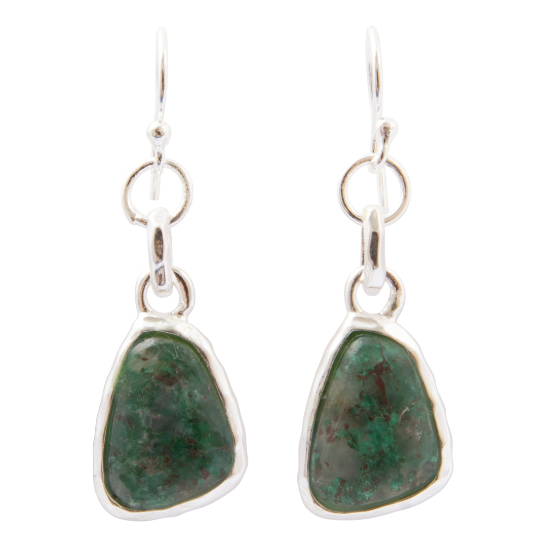 Luminous Blue Green Cuprite Silver-plated Drop Earrings: front white