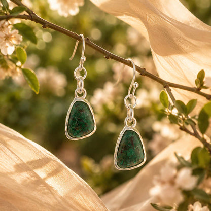 Luminous Blue Green Cuprite Silver-plated Drop Earrings: lifestyle background