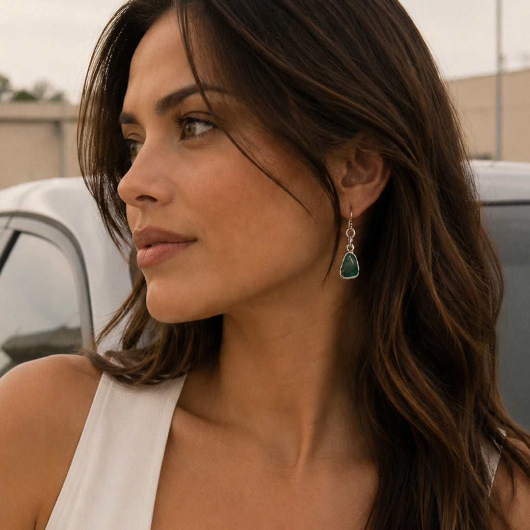 Luminous Blue Green Cuprite Silver-plated Drop Earrings: model single item