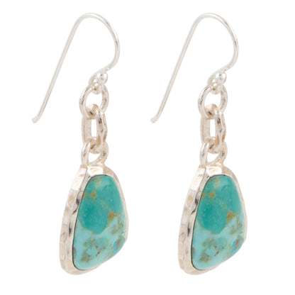 Turquoise stone earrings with silver hooks on a white background