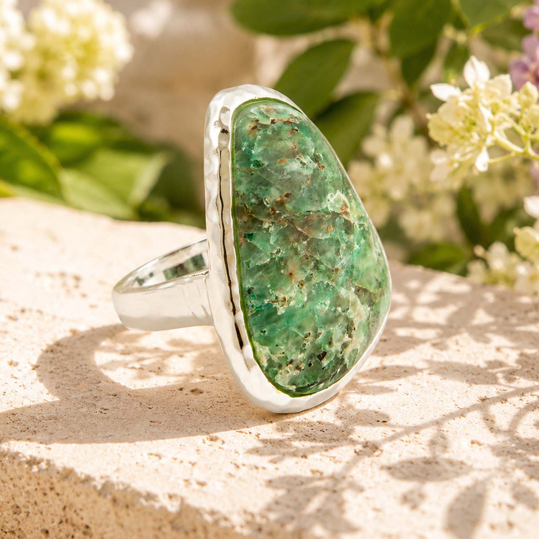 Luminous Blue Green Cuprite Silver Statement Ring