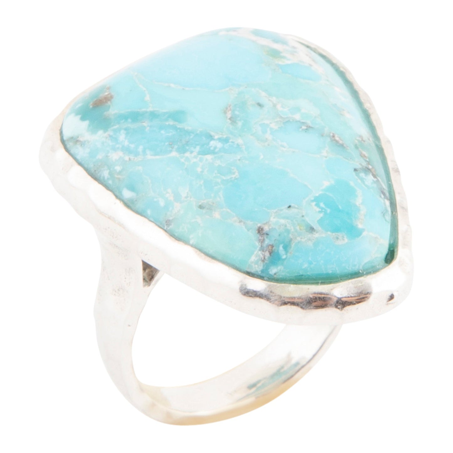 Ring with a large turquoise stone on a white background