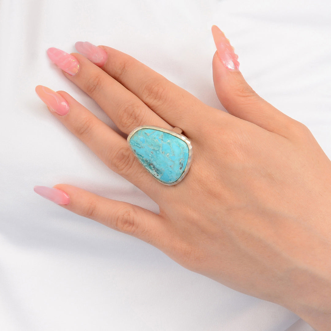 Abstract Blue Turquoise and Silver Ring