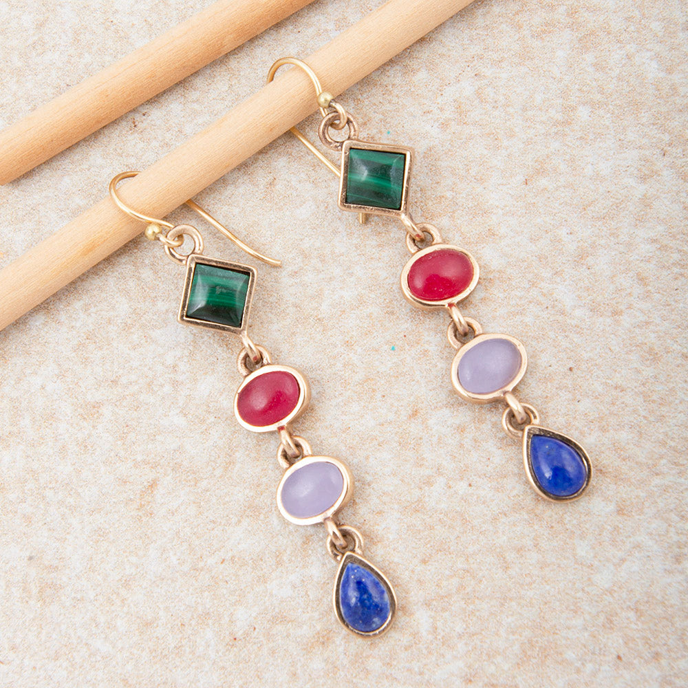 Luscious Jeweled Purple Quartz Golden Drop Earrings