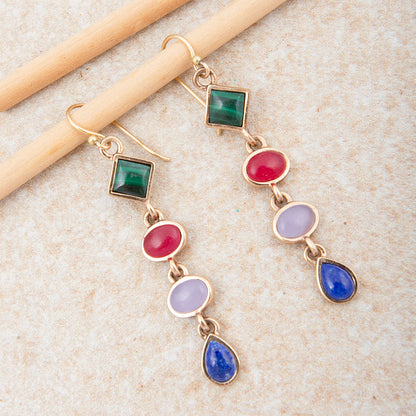 Luscious Jeweled Purple Quartz Golden Drop Earrings