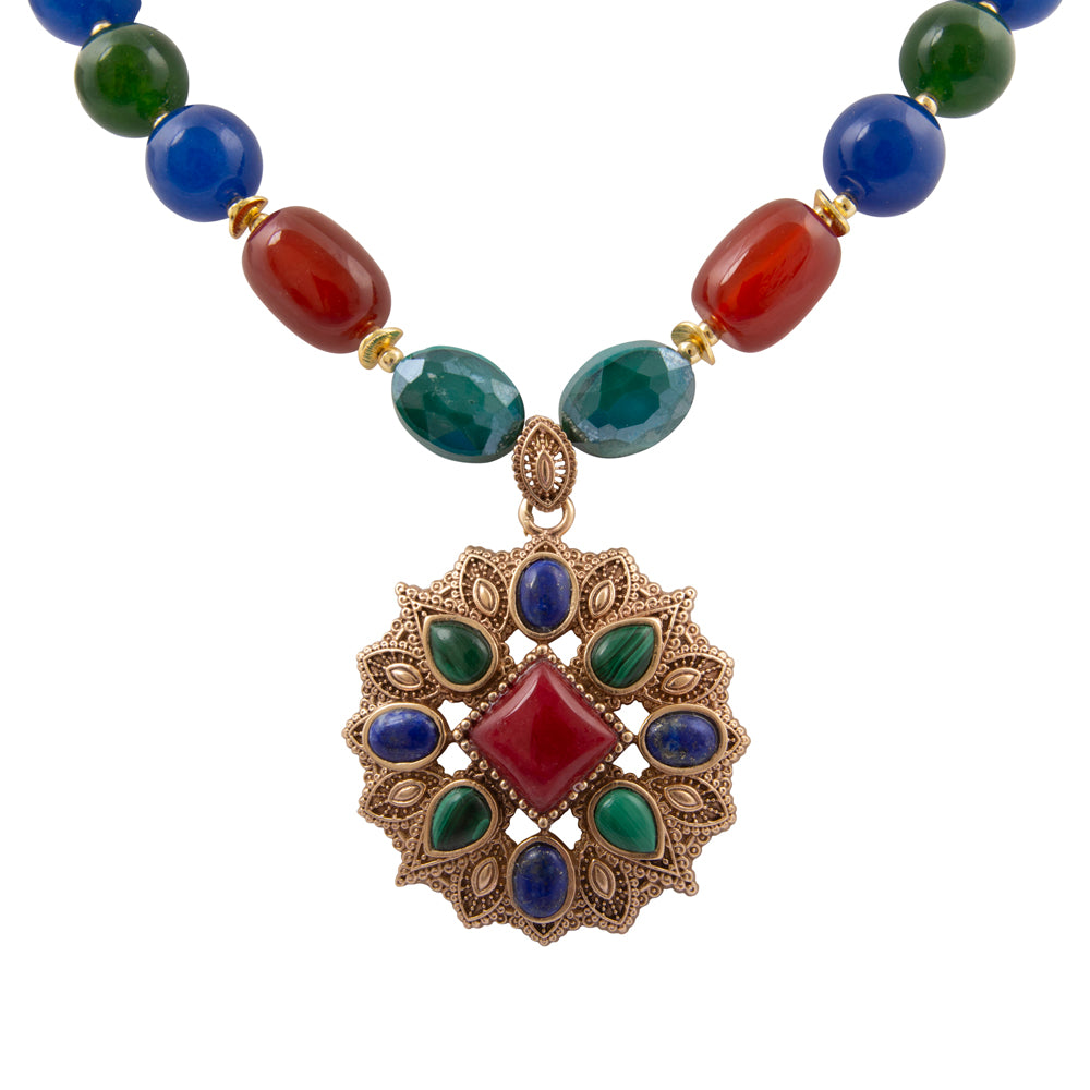 Luscious Jeweled Red Quartz Golden Pendant