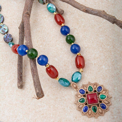 Luscious Jeweled Red Quartz Golden Pendant